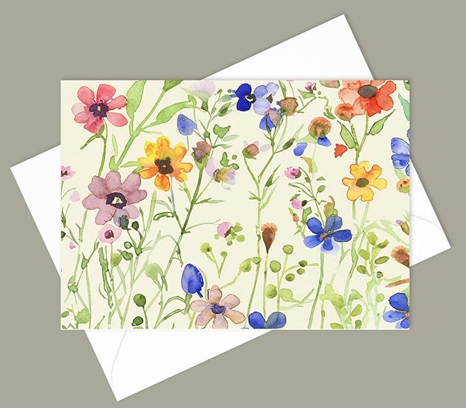 Wildflower Greeting Cards, Set of 10, All Occasion 5 x 7 inch Note Cards with Envelopes, Blank Inside, Colorful Watercolor Floral Bouquet Designs