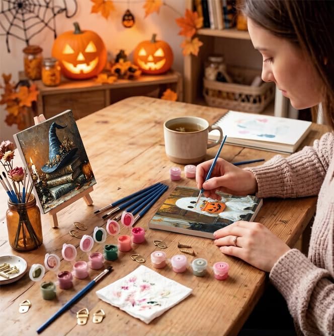 LWZAYS 6 Pack Halloween Paint by Numbers Kit for Adults with Frame, Easy Horror Paint by Number for Adults Beginner with Wooden Easel, DIY Painting by Numbers Canvas Framed for Home Decor 8 x 8 Inch - Image 3