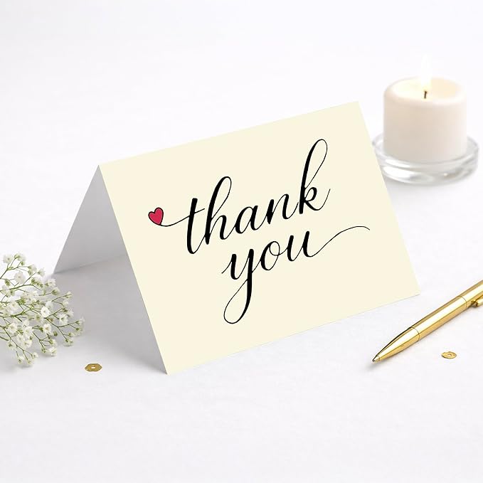 Cheerin 24 Pack White Thank You Cards With Envelopes Set - Elegant Thank You Notes for Wedding, Birthday and Business - Bulk Appreciation Cards 3x5 inch