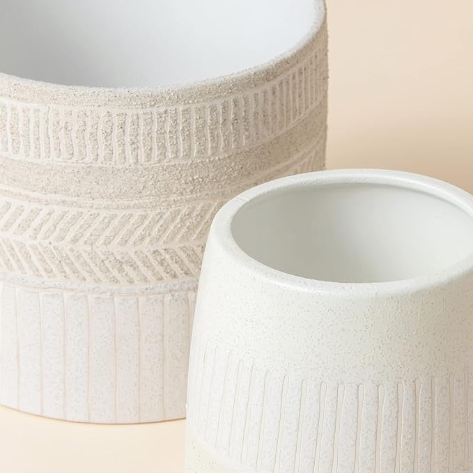 LA JOLIE MUSE Flower Pots Indoor Plant Pot Set of 2, Unique Small Ceramic Plants Planter, 6.4+ 5.1 Inch Planters, Beige