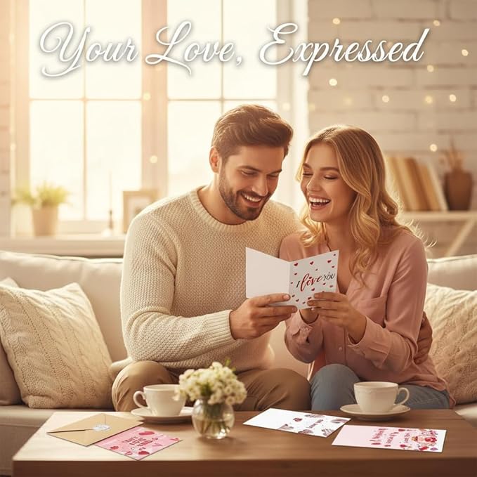 Couples Romantic Heartfelt Paper Love Cards Set 6 Mini Greeting Notes with Envelopes, Express Affection for Any Occasion