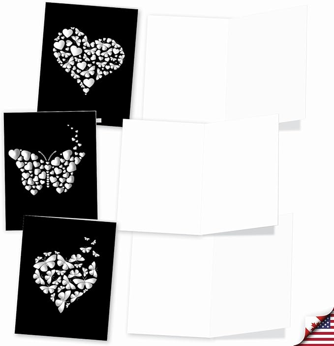The Best Card Company - 20 All Occasion Blank Greeting Cards (4 x 5.12 Inch) - Monocolor Photos (10 Designs, 2 Each) - Hearts and Butterflies AM9076OCB-B2x10
