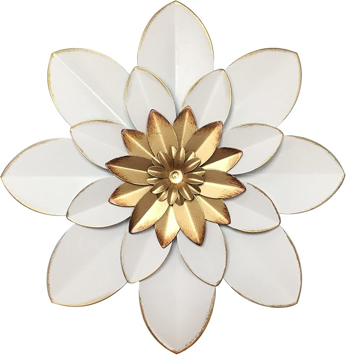 Metal Flower Wall Art Decor, 9.5“ Rustic Modern Floral Sculpture, Distressed Iron Wall Hanging Home Decoration Accent Artworks for Indoor Kitchen Bedroom Living Room Office Outdoor Garden Patio