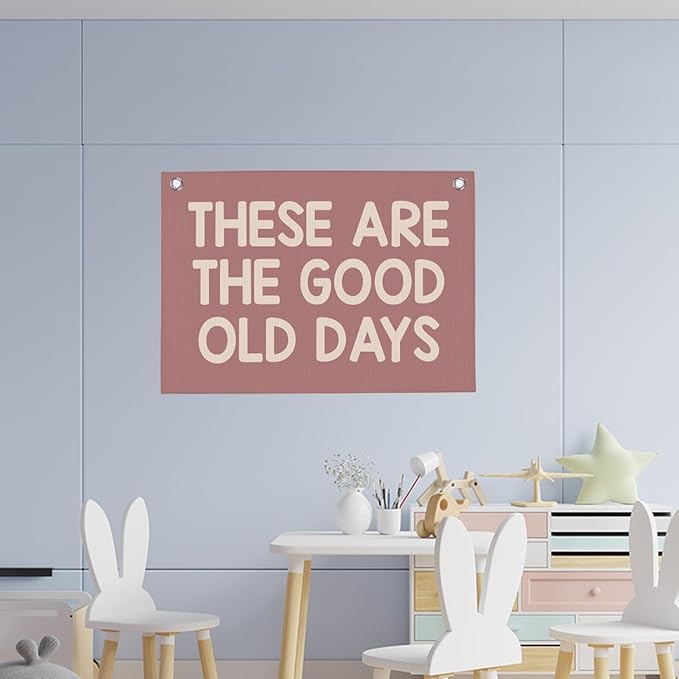Pink These Are The Good Old Days Banner Vintage Banner Wall Decor Wall Hanging Boys Girl Play Bedroom Dorm Room Decor 22x28 Inch