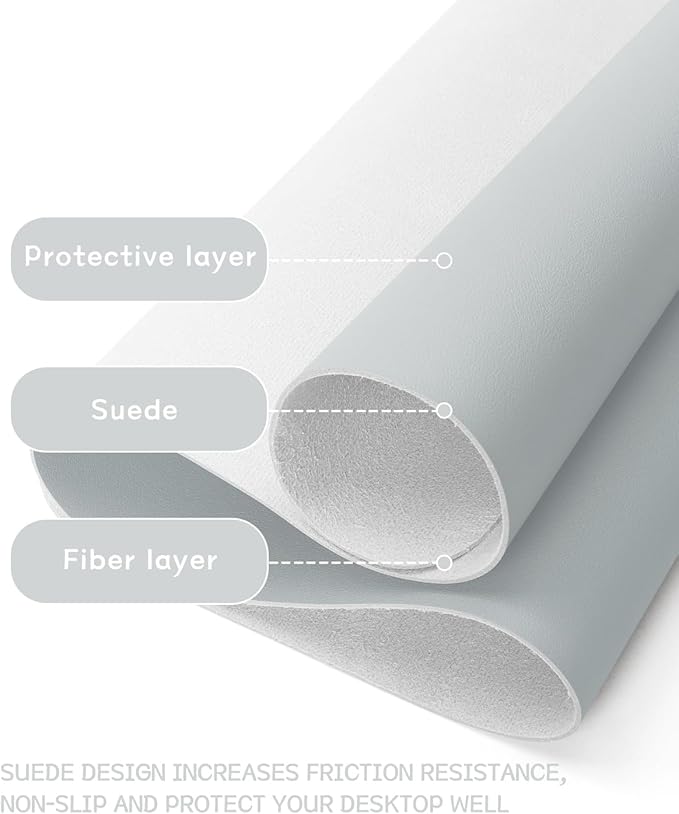 YSAGi Non-Slip Leather Desk Pad XL Size, Waterproof Laptop Computer Desk Keyboard Mat, Table Protector Blotter Mat, Large Mouse Pad for Office/Work/Home/Decor(Silver-Grey, 47.2" x 23.6")-No Band