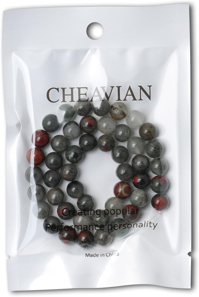 45PCS 8mm Natural African Bloodstone Gemstone Smooth Surface Round Loose Beads for Jewelry Making 1 String 15 Inches