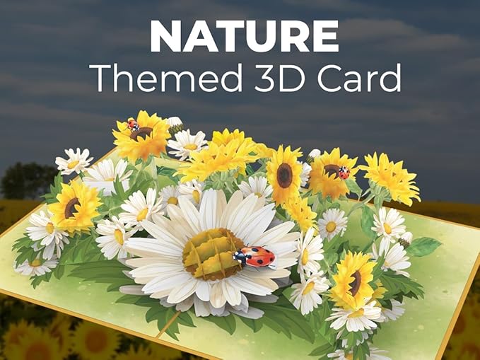 iGifts And Cards You Make the World Brighter Ladybug 3D Pop-Up Card – 6"x8" Sunflower & Daisy Bouquet with Notecard – Uplifting All-Occasion Greeting for Friends, Her, Encouragement, or Just Because