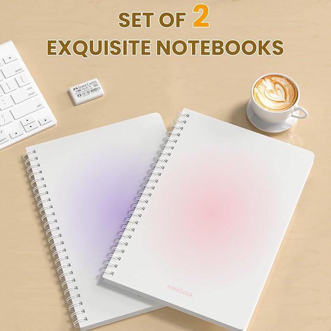 Oucaru Spiral Notebook A4 College Wide Ruled Notebooks 2 Pack 8.5" x 11" Journaling Notebooks 140 Pages 2 ColorsGradient Small Lined Notebooks for Note Taking for Work School Business Travel