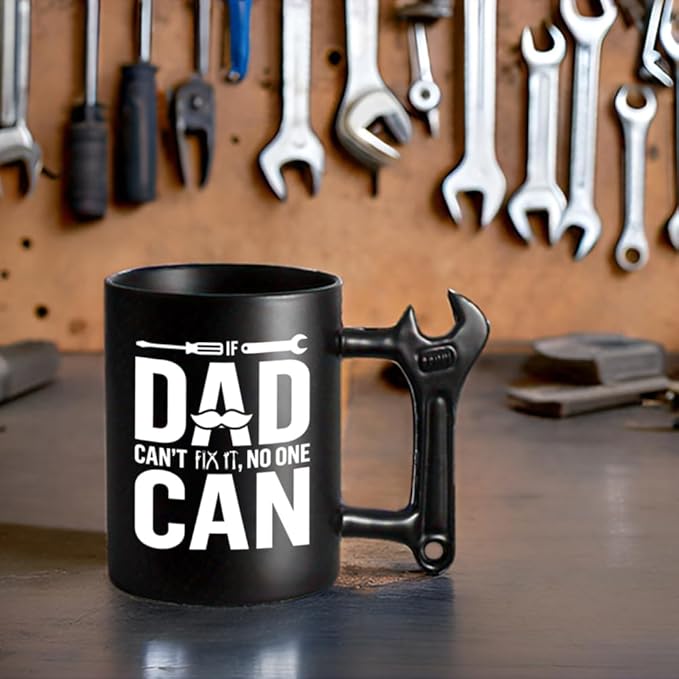 LOZACHE Novelty Coffee Mug with Wrench Handle for Dad, Funny Birthday Gifts from Daughter Son for Father, Papa, Daddy - Christmas, Father's Day Gift Idea - If Dad Can't Fix It NO One Can Cup