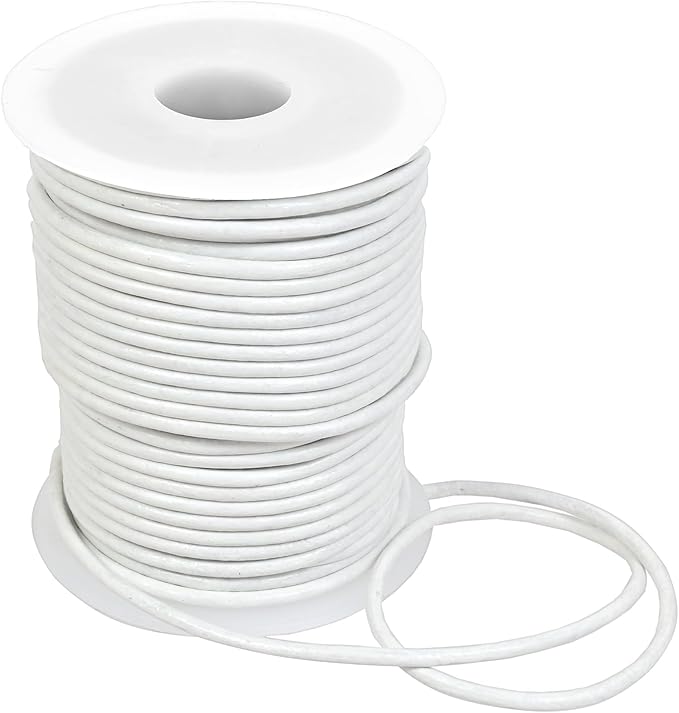 GENIQUE Real/Genuine Round Leather String Cord for Necklace, Bracelets, Jewellery, Braiding (2mm, White)
