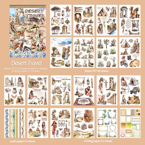 Snycler Sticker Book - 20 Sheets Vintage PET Stickers for Scrapbooking, Junk Journaling, Ephemera, and Decorative Crafts-Desert Travel - Image 6