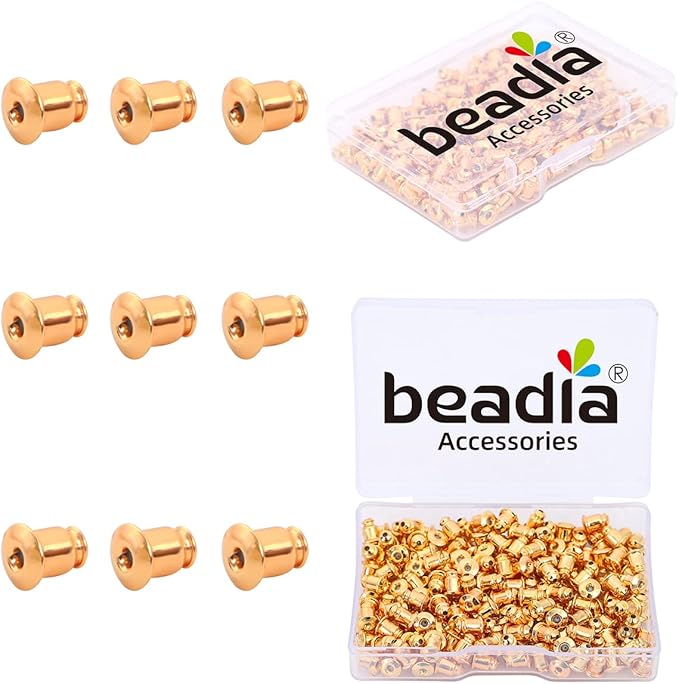 18K Gold Plated Bullet Earring Backstops 5x5mm 200pcs for Replacement DIY Jewelry Making Findings