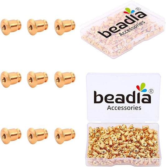 18K Gold Plated Bullet Earring Backstops 5x5mm 200pcs for Replacement DIY Jewelry Making Findings