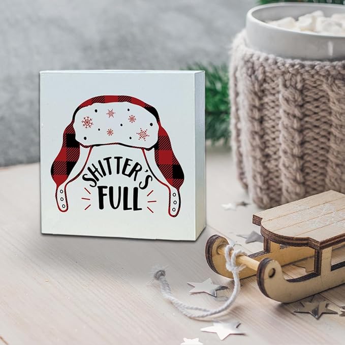 Christmas Decoration Funny Christmas Hanging Sign, Funny Bathroom Wood Box Sign Home Decor, Winter Xmas Home Decorative Plaque for Living Room Bedroom Office 5 x 5 Inches