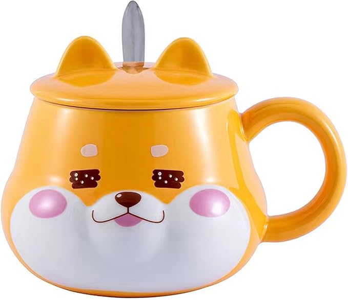 Cute Dog Couple Cup, Ceramic Coffee Mug with a Lid, Perfect as a Gift for Your Family and Friends (Cup B)