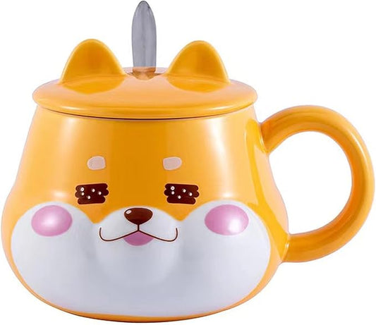 Cute Dog Couple Cup, Ceramic Coffee Mug with a Lid, Perfect as a Gift for Your Family and Friends (Cup B)