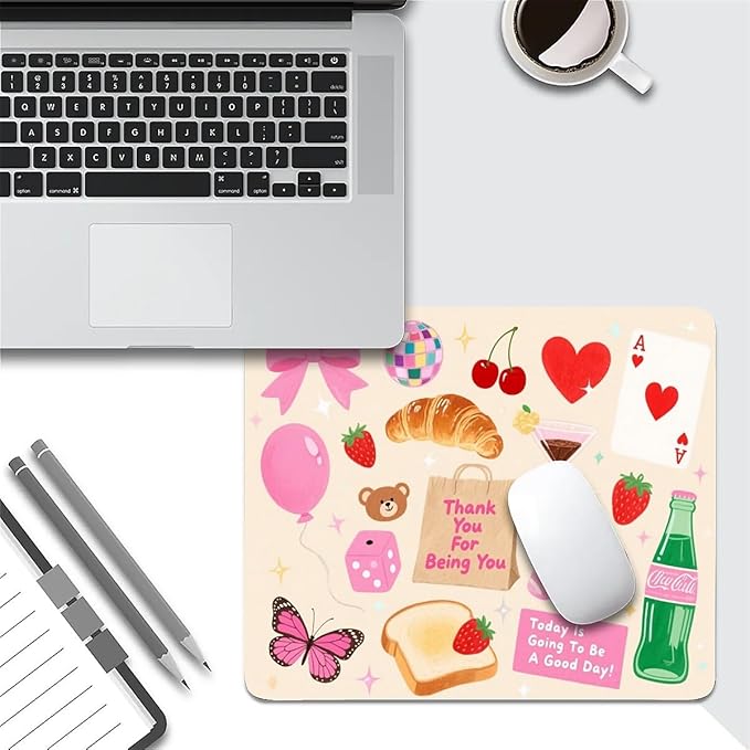 Square Mouse Pad Cute Party Supplies, Personalized Premium-Textured Custom Mouse Mat Design, Washable Mousepad Cloth, Non-Slip Rubber Base Computer Mouse Pads for Wireless Mouse