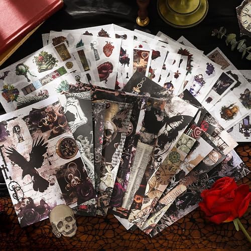Dark Aesthetic Gothic Stickers 400 Pre-Cut Washi Stickers 20 Scrapbook Papers Horror Decals for Junk Journal Collage DIY Crafts Halloween Scrapbooking Sticker - Image 6