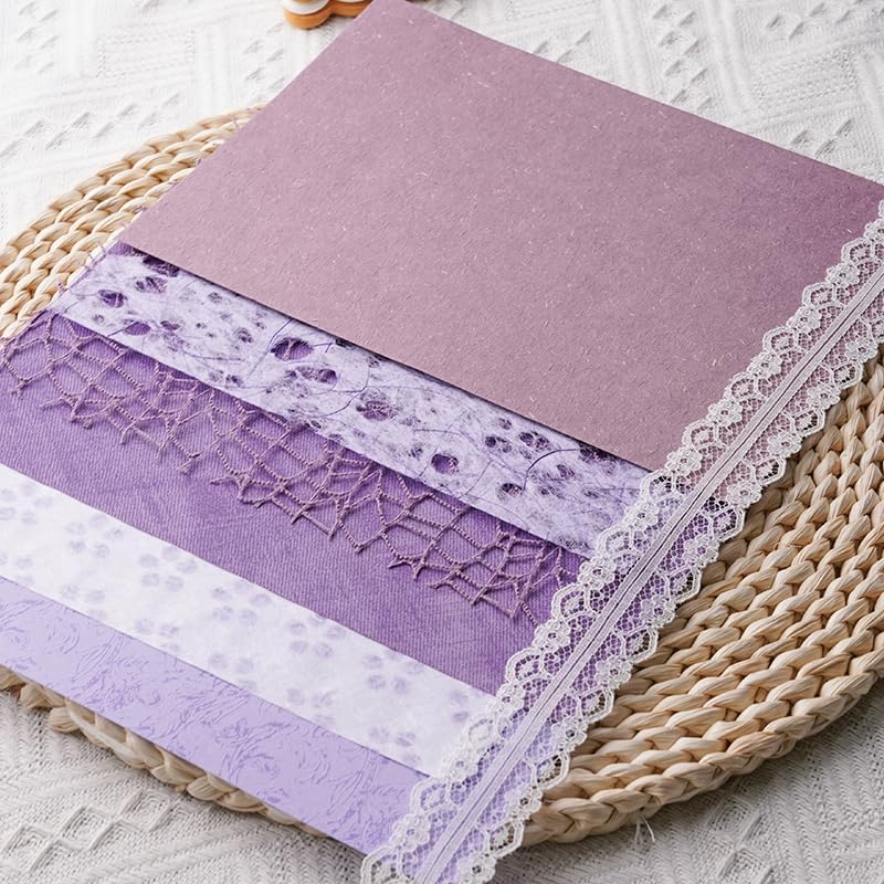 15Pcs Handmade Scrapbook Art Paper Craft Textured Colorful A5 sheet Mesh Special Paper Mix for Scrapbooking Junk Journal Journaling Supplies DIY Materials,5.8x8.2 inches (Purple) - Image 2