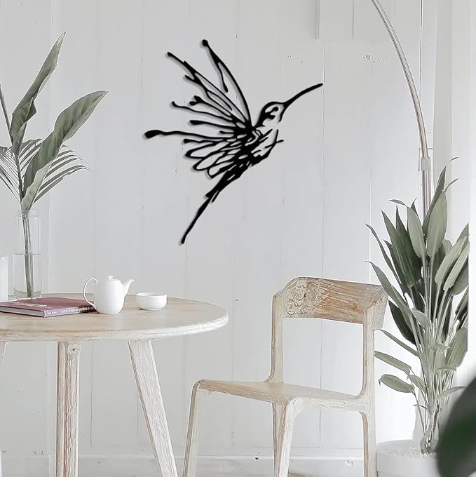 XORT Metal Hummingbird Wall Art, Minimalist Modern Abstract Metal Wall Art, Birds Sign Wall Decoration Hanging for Living Room Bedroom Kitchen. (Black - 12 x 14 inch)