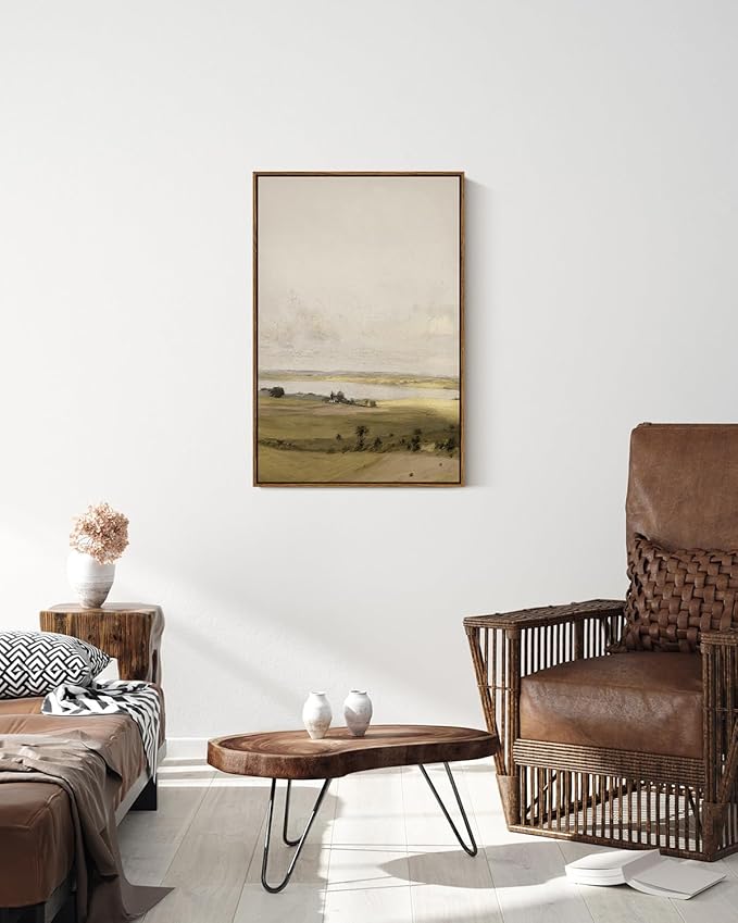 VIYYIEA Vintage Nature Large Framed Wall Art, View of Hilly Paintings Art Decor Aesthetic, Canvas Print Artwork, Hilly Landscape Wall Pictures for Bedroom Bathroom Office, 20x30 Inch
