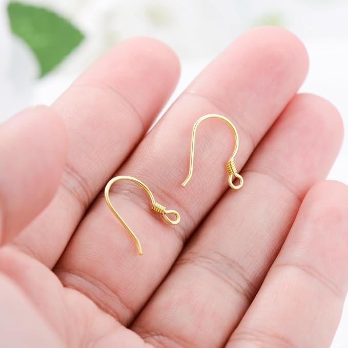 14K Real Gold Earring Hooks for Jewelry Making Fish Hooks 14K Yellow Gold Earring Findings for Earrings Jewelry Making(Style 1)
