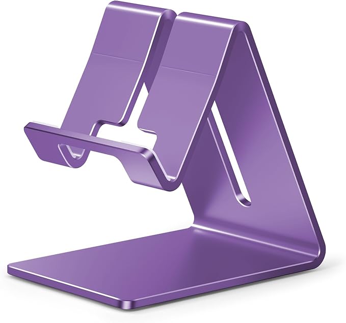 Phone Stand, Aluminum Phone Holder for iPhone 16 15 14 13 12 11 X 8 7 6 Plus 5, Tablet, Samsung, Huawei, Suitable for All Smartphones, Adding a Touch of Style to Your Office Decor, Purple