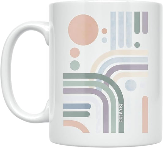 Calm Pastel Shapes - Design Lovers - 11 oz White Ceramic Coffee Mug - Minimalist Aesthetic