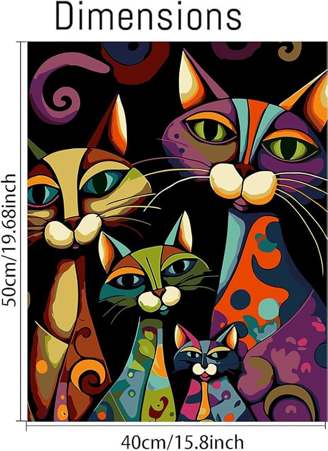 Adult Digital Painting Kit,Abstract Four Black Cats Frameless Beginner DIY Acrylic Watercolor Oil Painting,Animal Digital Painting for Home Wall Decoration and Gifts (16x20 inches)