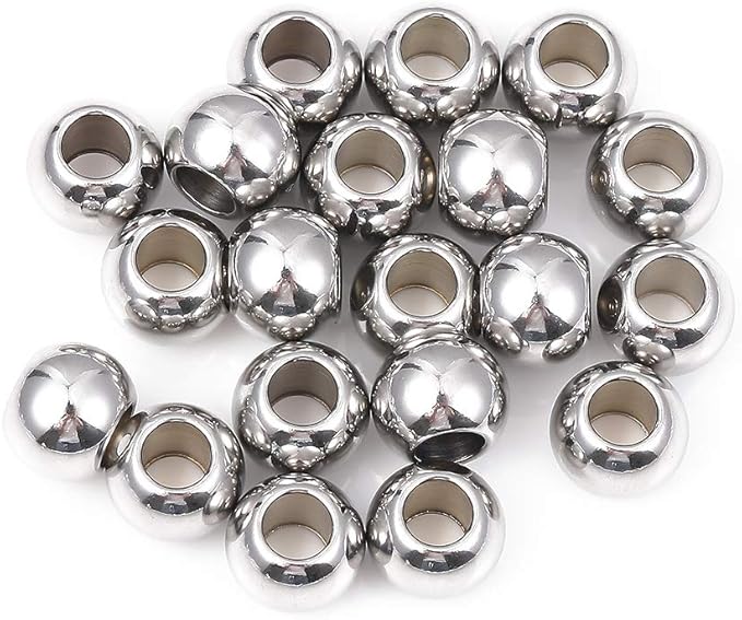 Stainless Steel Spacer Beads 10x8mm Round Loose Charm Caps Beads for DIY Jewelry Making 20pcs with 4.5mm Hole