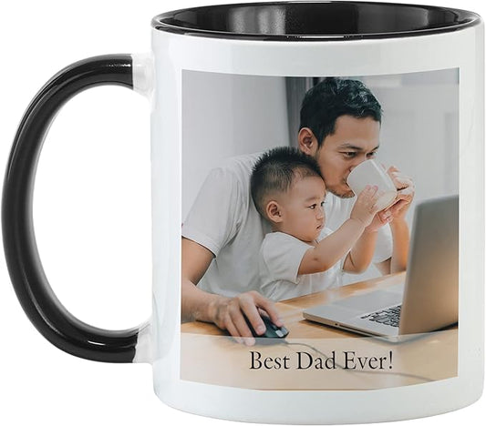 Let's Make Memories Personalized Photo Mug with Message - Custom Coffee Mug - Christmas Holiday Stocking Stuffer - 11oz - Black Handle
