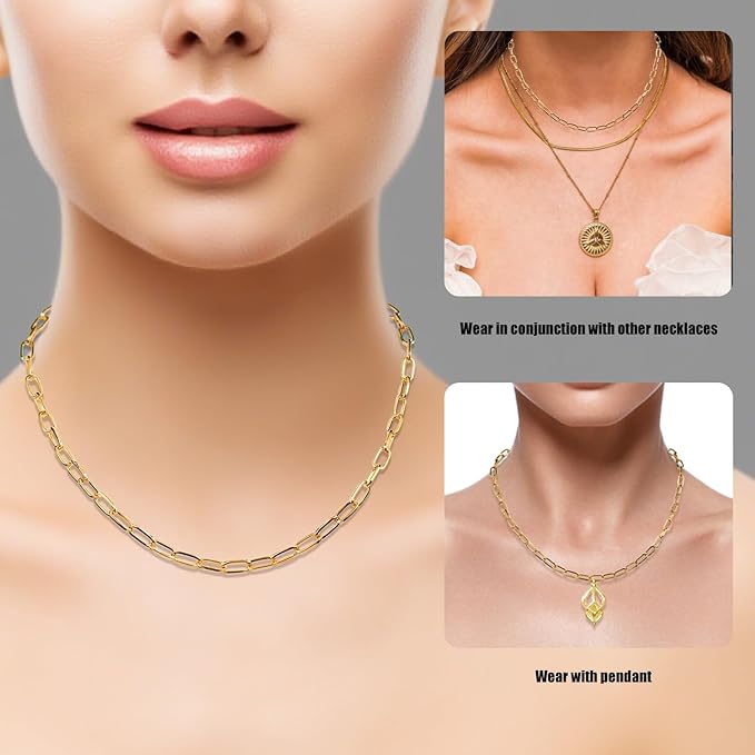10 Pcs Chain Charm Necklace Bracelets Kit,DIY Paperclip Link Chain Necklaces with Lobster Clasps for Jewelry Making