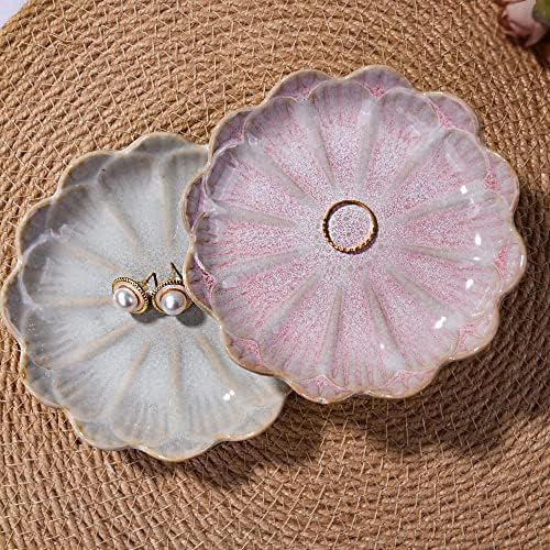 Porcelain Jewelry Tray Set of 2, 4.3'' Lotus Shaped Small Trinket Dishes - Image 3