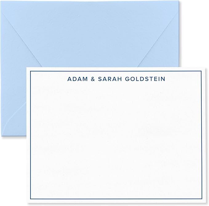 Personalized Note Cards Stationery for Men with Name and Border - Custom Stationary Set with Envelopes - Flat A2 Custom Notecards, Choose Your Colors and Set Size (Single Border)