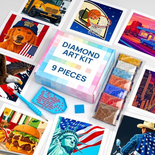 LuwoArte 9 Pack American Diamond Art Kits for Adults Beginners by LuwoArte