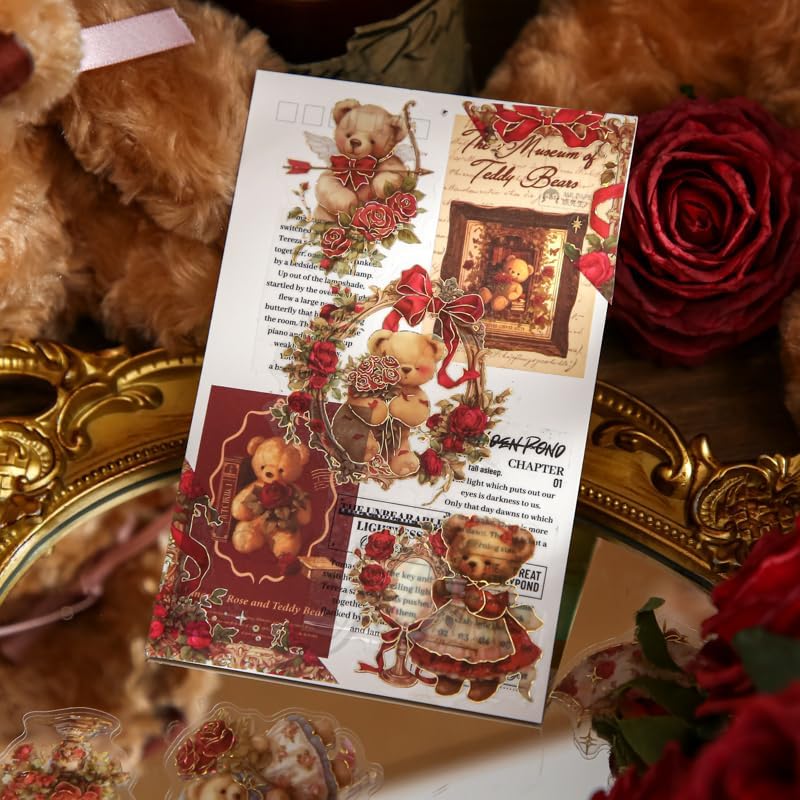 Alideco 120pcs Scrapbook Stickers Vintage Adorable Floral Bear Scrapbooking Junk Journal Crafts Embelishment Decoration Stickers (xiaoxionghuaxialangman) - Image 3