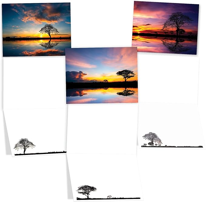 The Best Card Company - 20 Assorted Blank Notecards Box Set 4 x 5.12 Inch with Envelopes (10 Designs, 2 Each) - Tree Settings AM10325OCB-B2x10