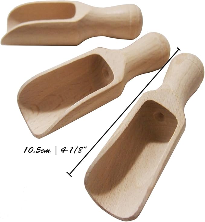 3pcs Multipurpose Wooden Scoops - Wood Salt and Spice Scoops - Rustic Bath Salt Scoop - Wooden Seed Scoop - 4" / 10cm Natural Beech Wood