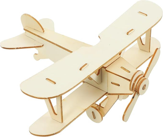 NUOBESTY Wooden Assemble Plane Puzzle Kit, 3D Plane Model Toy Handmade DIY Airplane Craft for Painting and Educational Play