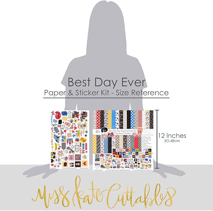 Miss Kate Cuttables Paper & Sticker Kit - Best Day Ever for Disney - 17 Double-Sided 12x12 Papers with 33 Designs & 1 8X12 Sticker Sheet - Scrapbooking Card Making Crafting