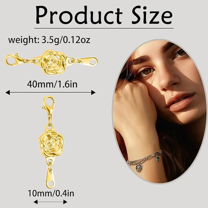Magnetic Jewelry Clasps Set, Gold and Silver, 12 Pack Rose and Heart Design, Necklace Bracelet Closures with Rhinestone Accents (12pcs Golden)