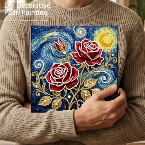 LQCrafK DIY Pearl Art Painting Handcraft Kit for Adults Beginners with Tools and Framed Painting, Creative Design,Self-Adhesive, Healing Stress-Relieving Home Wall Decoration-Rose - Image 3