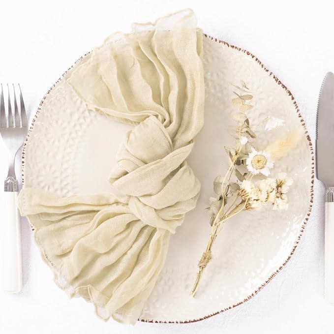 20 Pack Beige Cheesecloth Napkins Spring Cloth Napkins Set of 20 Cream Dinner Napkins Bulk 21x21 Inches for Wedding Bridal Shower Baby Shower Valentine's Day