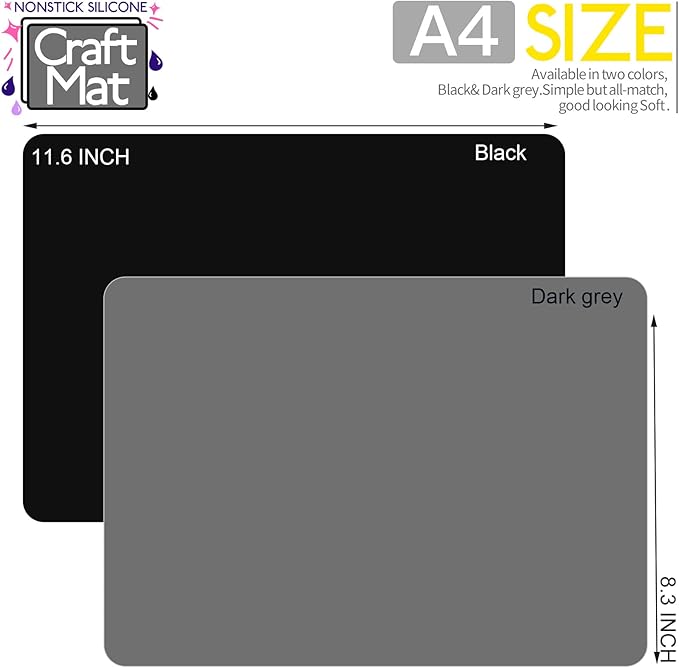 LEOBRO Silicone Mats, 11.69" x 8.26" Silicone Mats for Resin Molds, Crafts, Play Dough Mat, Clay Mat, Dark Gray & Black