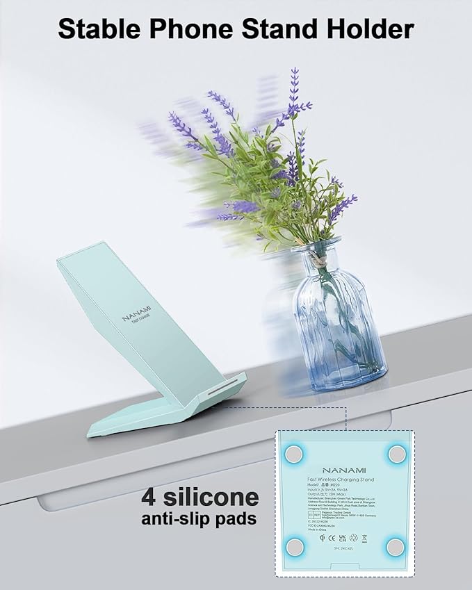 NANAMI Fast Wireless Charger, Qi Certified Charging Stand[with 20W PD Charger] Compatible iPhone 17/16/15/14/13/12/12, Desktop Charger Stand for Samsung Galaxy S25/S25+/S25 Ultra/S24/S23/S22/S21/S20
