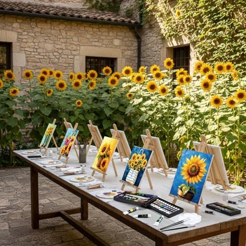 Ctosree 72 Pcs Sunflower Paint and Sip Kit for Adults 8'' x 10'' Pre Drawn Canvas for Painting DIY Pre Printed Canvas for Party Favor Acrylic Painting Kit Wood Easel Brushes Date Night Bulk - Image 5