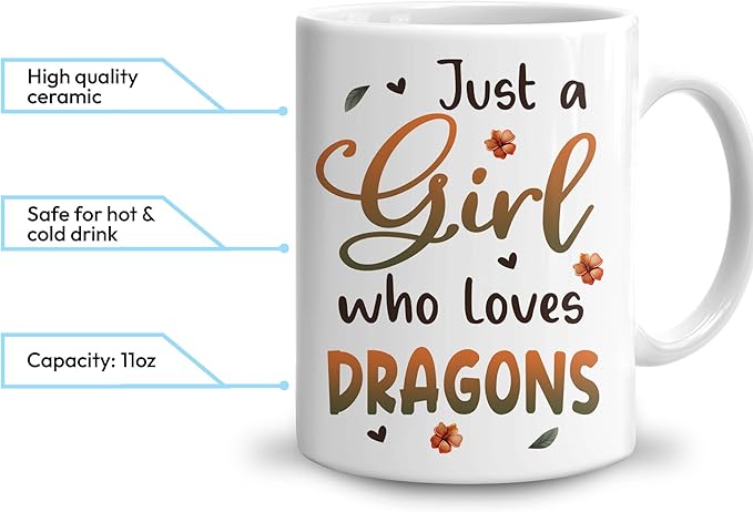 Hyturtle Personalized Dragon Coffee Mug - Custom Cup for Animal Lovers - Just A Girl Who Loves Dragons - Women's Birthday Gift - Ceramic 11oz/15oz