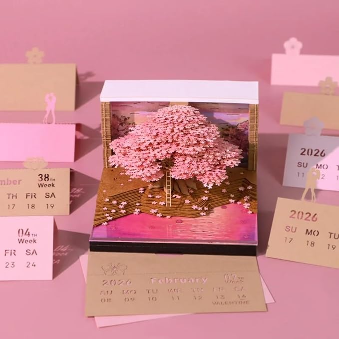 Time Piece Calendar 2026,3D Tree Tear-Away Memo Pad Creative Desk Calendars,3D Notepad Paper Carving Art Sticky Notes,3D Calendar 2026 Suitable for Room and Office Desktop Decoration