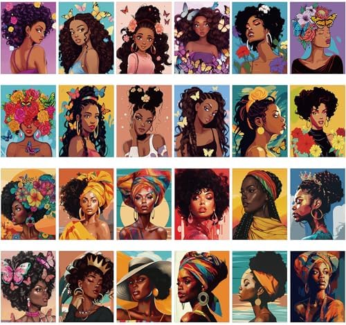 Sherr 24 Pcs Pre Drawn Canvas for Adult, Afro Lady, 8 x 10 Inch by Sherr