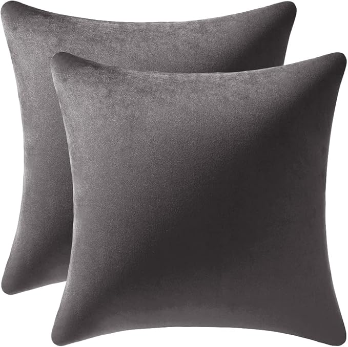 26x26 Euro Pillow Covers : 2 Pack Cozy Soft Velvet Oversized Couch Pillow Shams, Square Throw Pillow Cases for Living Room Sofa, Dark-Grey